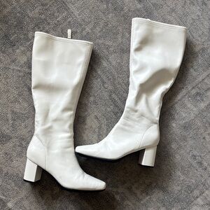Aerosoles White Mid-Calf Block Heel Women's Boots
